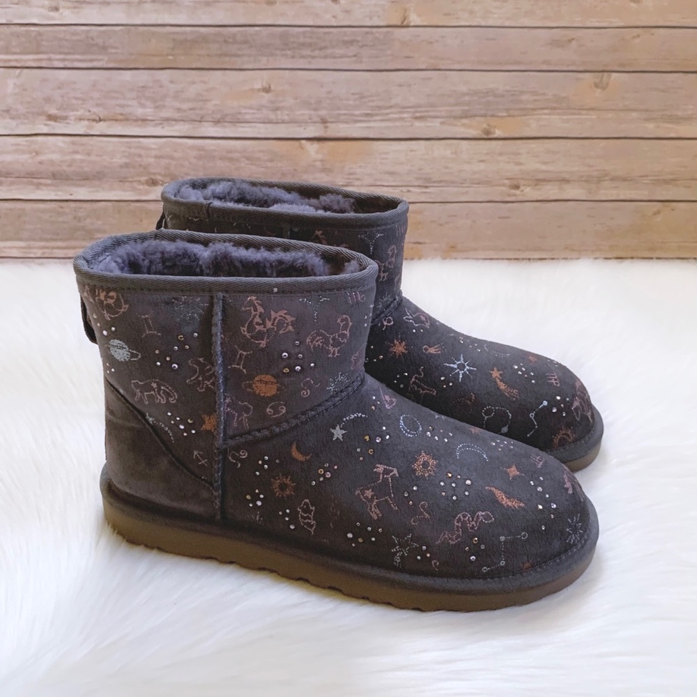 Women’s Short Shearling Lined Ankle Boots - Charcoal with Metallic Accents